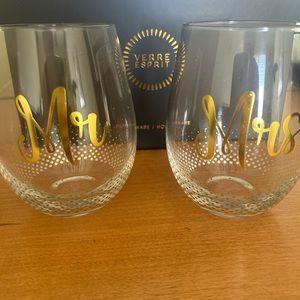 Mr. & Mrs. Crystal Glass Stemless Wine Glasses